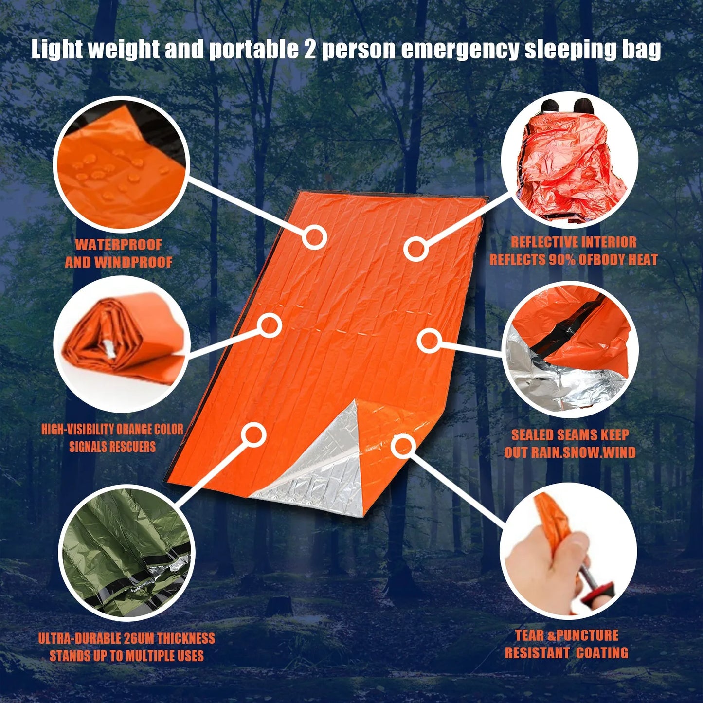 Emergency Sleeping Bag Ultra Waterproof Mylar Thermal Blankets Lightweight Survival Sleeping Bag Keep Warm for Camping Hiking