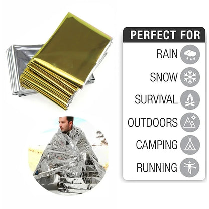 Emergency Blanket Outdoor Survive First Aid Rescue Kit Windproof Waterproof Foil Thermal Blanket for Camping Hiking