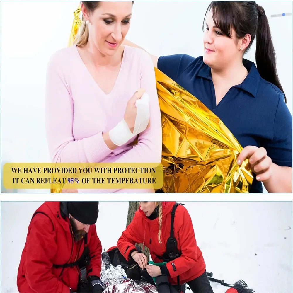 Emergency Blanket Outdoor Survive First Aid Rescue Kit Windproof Waterproof Foil Thermal Blanket for Camping Hiking